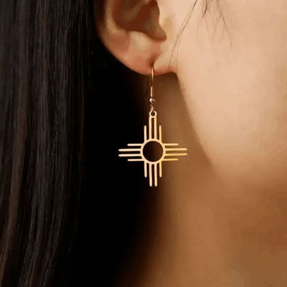Zia Symbol Gold Plated Dangle Earrings